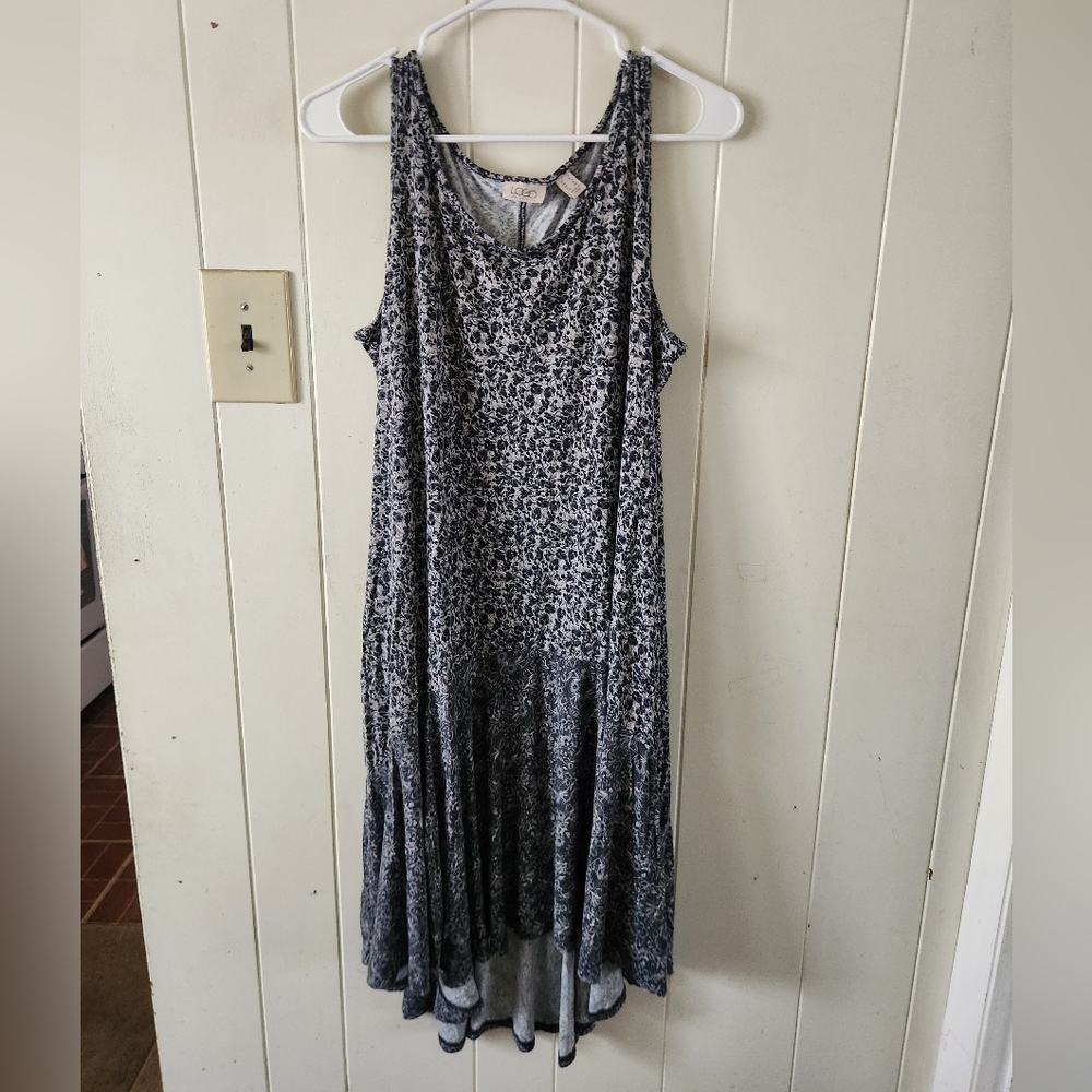 LOGO Lori Goldstein Blue and White Floral Dress Size L